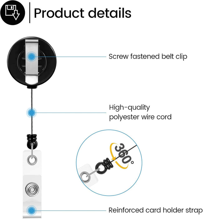 Retractable Badge Reel Clips ID Card Holder Reel with Metal Belt Clip for Hanging Cards Key Chains, Name Badge Reels Holders for Nurses Teachers Students Office Workers