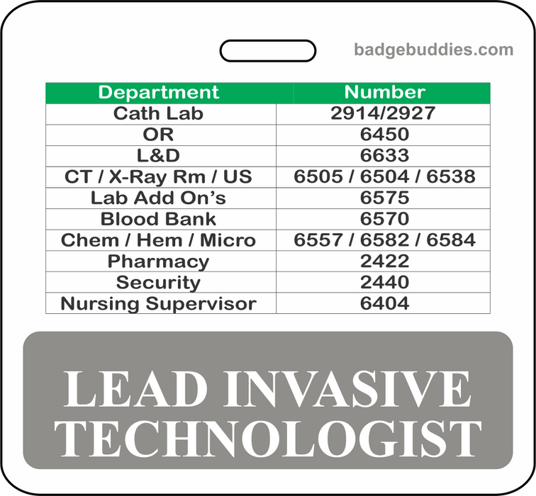 3 3/8" x 3 1/8" Horizontal Double Sided Lead Invasive Technologist / Gray / Doctors Hospital of Augusta