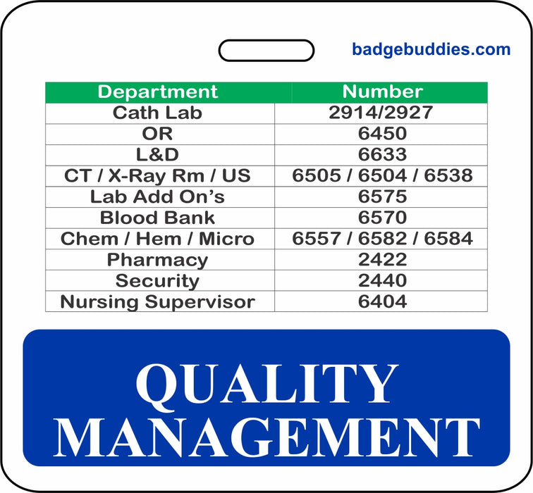 3 3/8" x 3 1/8" Horizontal Double Sided Doctors Hospital of Augusta / Blue / QUALITY MANAGEMENT