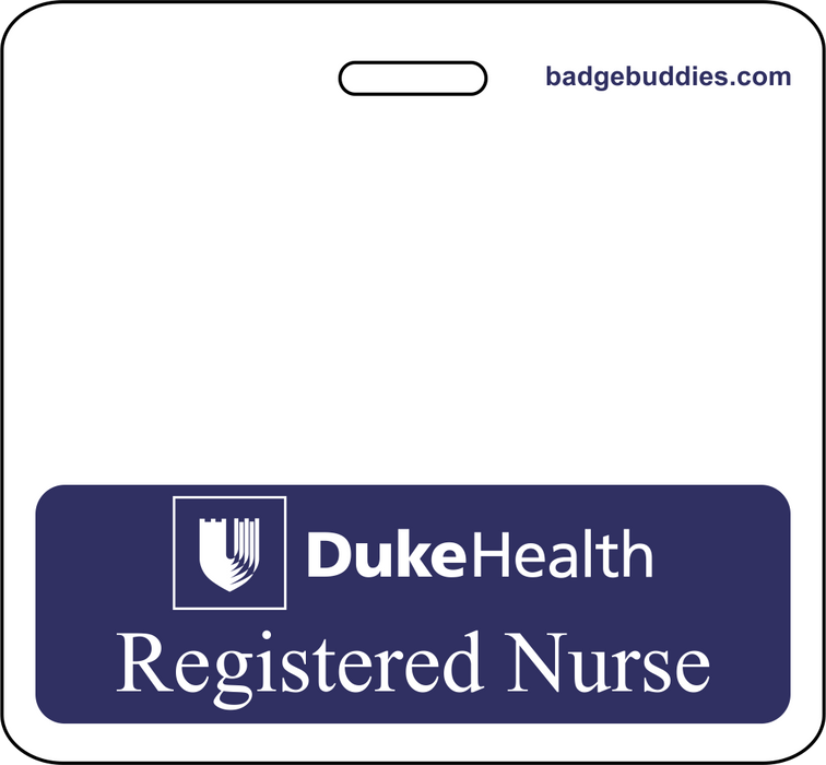 3 3/8" x 3 1/8" Horizontal Single Sided Duke Health / Dark Blue / Registered Nurse