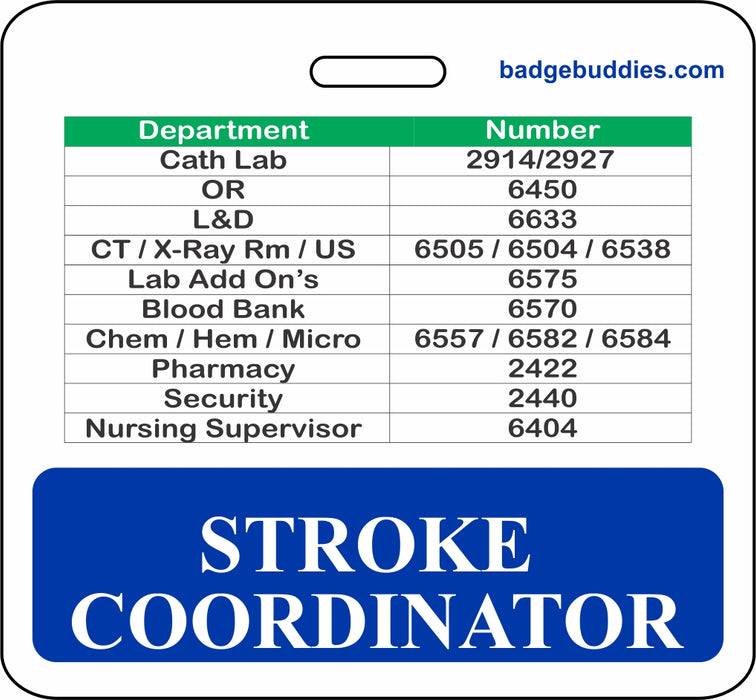 3 3/8" x 3 1/8" Horizontal Double Sided Doctors Hospital of Augusta / Blue / STROKE COORDINATOR