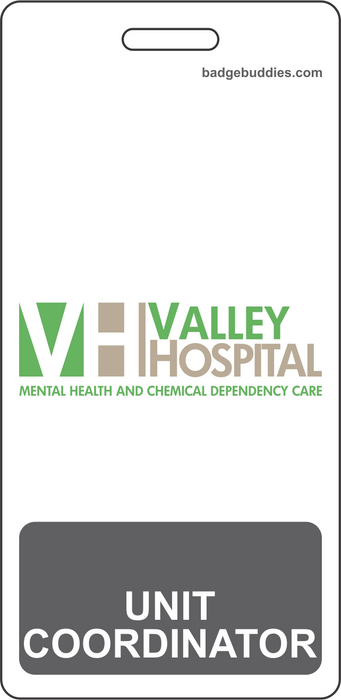 2 1/8" x 4 3/8" Vertical Double Sided Valley Hospital / DK Gray / UNIT COORDINATOR