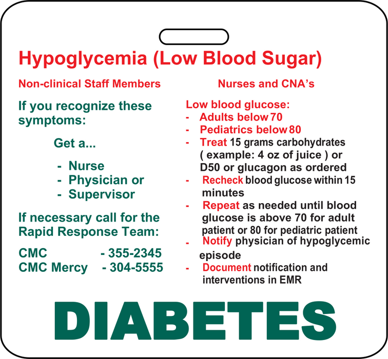 of 3 3/8" x 3 1/8" Horizontal Double Sided Hypoglycemia Design